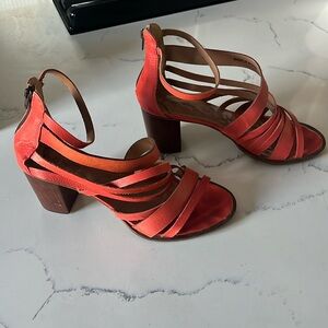 Anthropologie orange leather heeled sandals